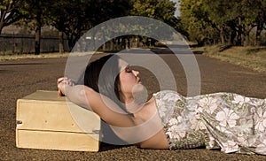 Lying in the road closeup