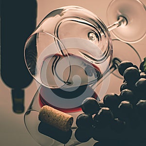 Lying vineglass with red grapevine