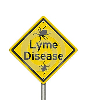 Lyme Disease warning on a on yellow highway caution road sign