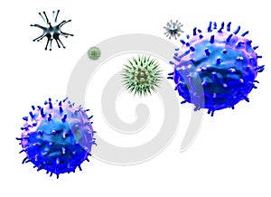 Lymphocytes and viruses on the white background