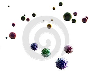 Lymphocytes and viruses on the white background