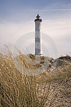 Lyngvig lighthouse in the coastal landscape of Denmark