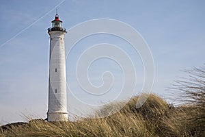 Lyngvig lighthouse in the coastal landscape of Denmark