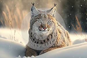 Lynx in deep snow. Generative AI