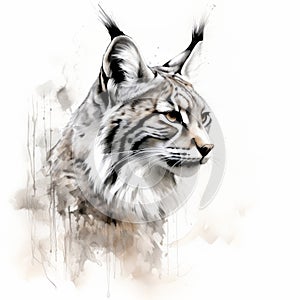 Lynx Head Watercolor Illustration With Dynamic Brushwork