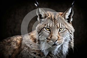 Lynx portrait on dark background. AI Generative