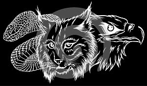 Lynx Wildcat eagle snake Logo Mascot silhouette in black background