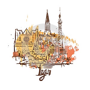 Lyon abstract color drawing. Lyon sketch vector illustration isolated photo