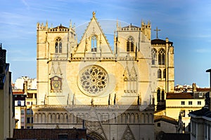 Lyon catholic cathedral sunset view