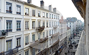 Lyon city streets aerial photo at morning