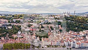 Lyon cityscape, aerial panoramic view, France