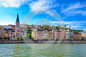 Lyon cityscape from Saone river