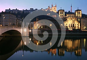 Lyon Fourviere and Church at night