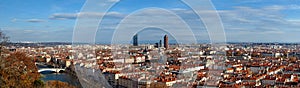 Lyon, France - aerial view of the city wide autumn panorama