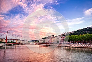 Lyon, France along the Saone river