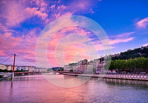 Lyon, France along the Saone river