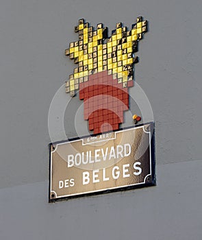 Lyon, France - August 15, 2018:  Road sign on the street called