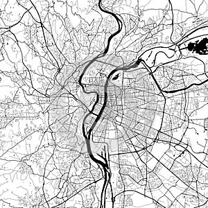 Lyon, France City Monochrome Black and White Minimalist Street Road Aesthetic Decoration Map