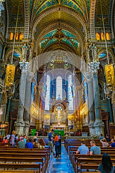 LYON, FRANCE, JULY 23, 2017: Interior ot the Basilica Notre-Dame de la Fourviere in Lyon, France
