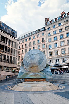 LYON, FRANCE - MAY 19: Louis Pradel square near Opera and fountain sculpture