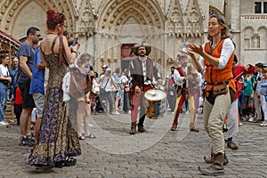 Medieval musicians and jugglers at Lyon Renaissance Festival