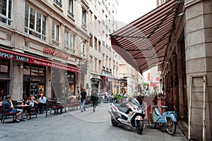 Lyon, France - MAY 19: Restaurants in the Saint Jean district in the old city.