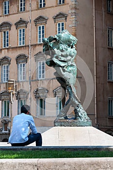 Lyon, France - MAY 19: Sculpture on Louis Pradel square.