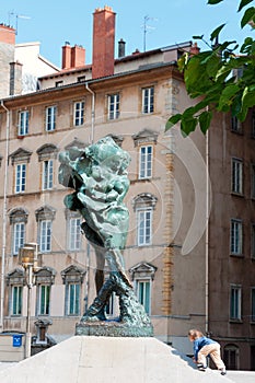 Lyon, France - MAY 19: Sculpture on Louis Pradel square.