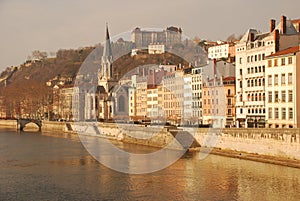 Lyon, France. Old city and Saone riverfornt