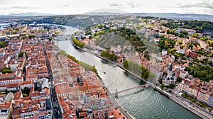 Lyon France panoramic aerial view, city panorama