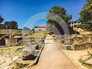 Lyon, France. View of the archaeological zone of the antique period on the hill Fourviere