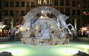 Lyon Horse Fountain at Night