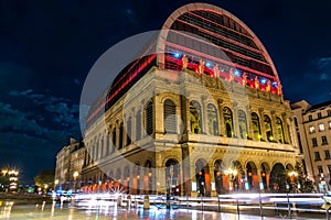 Lyon Opera building into the night with lightpainting
