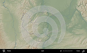 Lyon outlined, France. Physical