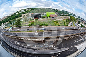 Lyon city from confluence district view photo