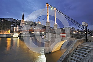 Lyon and river saone at night