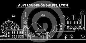 Lyon silhouette skyline. France - Lyon vector city, french linear architecture, buildings. Lyon travel illustration