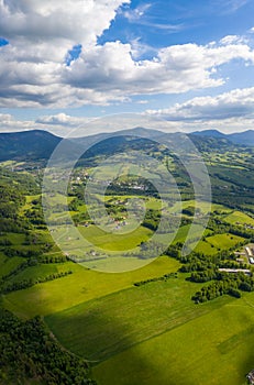 Lysa hora panorama of beautiful countryside of Czech. sunny afternoon. wonderful springtime landscape in mountains. grassy field