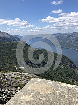 Lysefjorden in Norway from the top of Florli. The fjords.