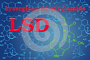 Lysergic acid diethylamide LSD. Chemical formula, molecular st photo