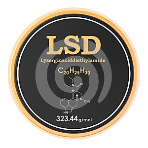 Lysergic acid diethylamide LSD circle icon, 3D rendering isolated on white background