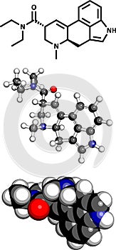 Lysergic acid diethylamide (LSD) hallucinogenic drug, molecular model