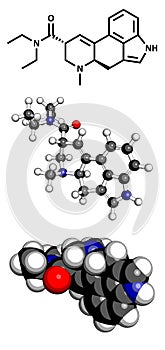 Lysergic acid diethylamide LSD hallucinogenic drug molecule. photo