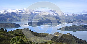 Lyttelton Harbour Winter Panorama with Snow on Mount Herbert, Christchurch