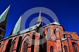 LÃ¼beck church of St. Mary with dark blue sky - Germany