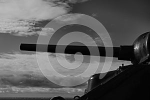 M 4 Sherman tank turret and gun pointing towards the sky