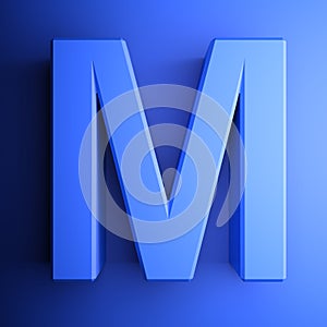 M alphabetic letter blue, isolated on blue background - 3D rendering illustration
