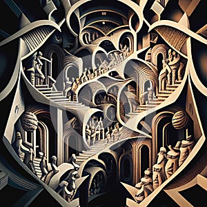 M C Escher style stairs original surreal illustration MC photo