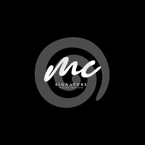 M C MC Initial letter handwritten and signature vector image in joining template logo
