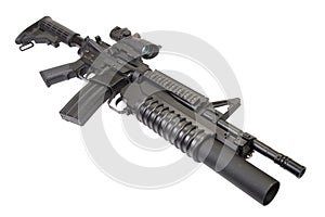 An M4A1 carbine equipped with an M203 grenade launcher photo